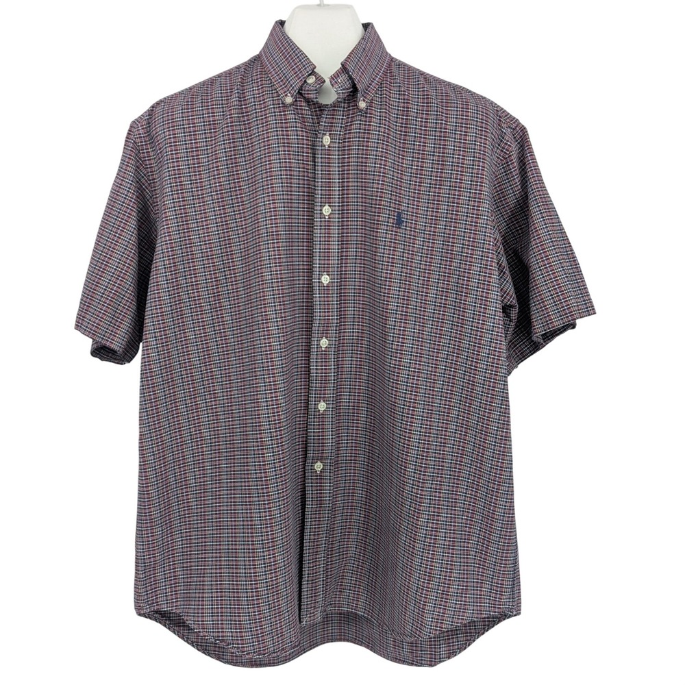 Vtg Ralph Lauren Blake Plaid Button Down Shirt Short Sleeve Y2K Heritage Large